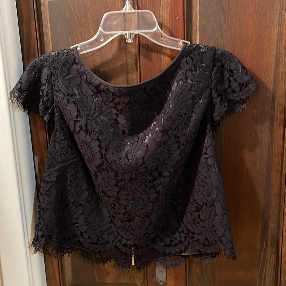 Black lace zip up crop